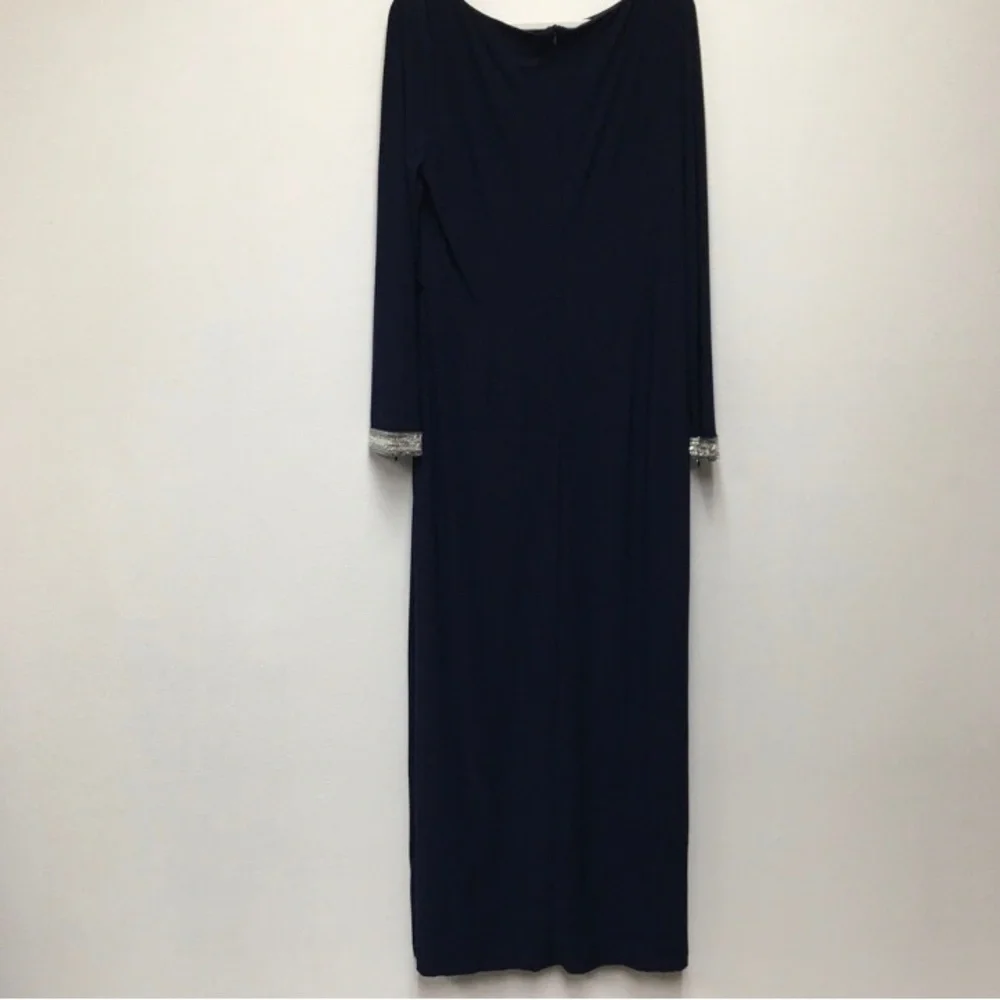 Vince Camuto Beaded Draped Stretch Gown 14 Navy Blue Elegant Formal Gala Wedding - Picture 9 of 14